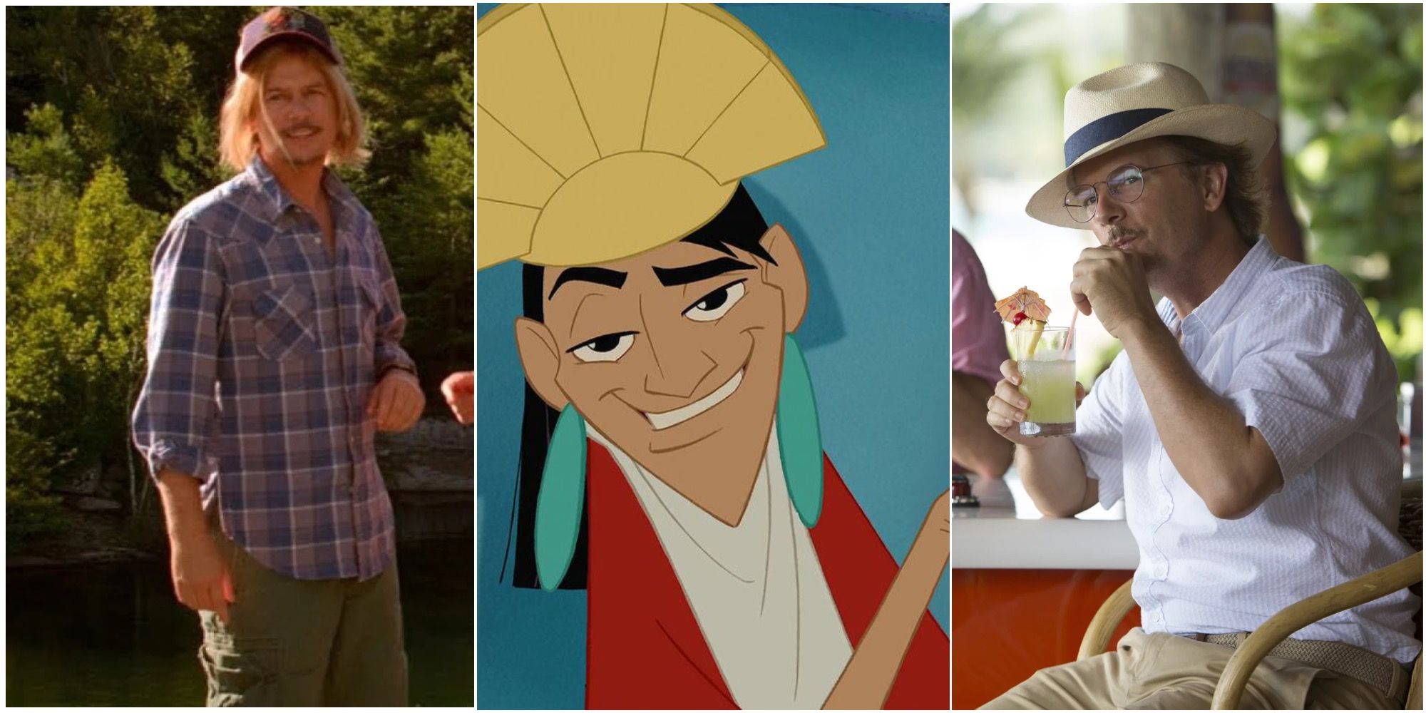 Collage of David Spade Movies Grown Ups, The Do-Over and The Emperor New Groove