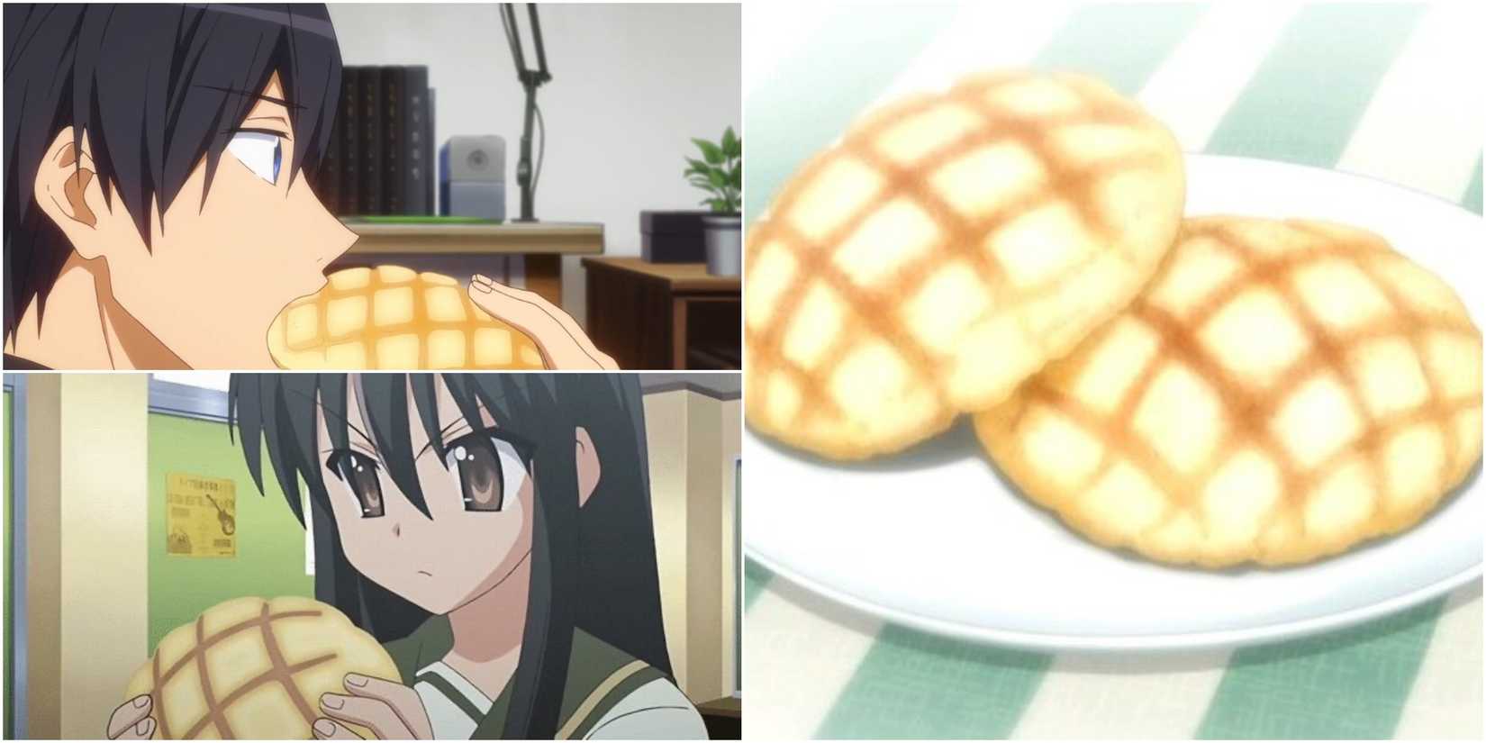Collage of Haruka from Free and Shana from Shakuga en no Shana enjoying a Melon Pan