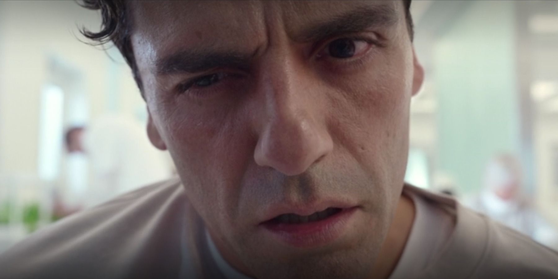 Confused Marc Steven Oscar Isaac in asylum