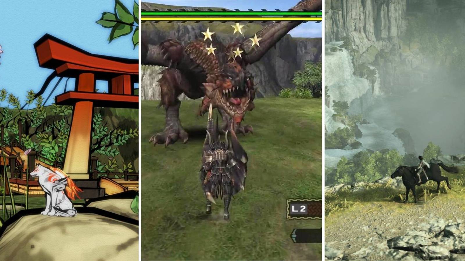 Cover Art Ps2 Action Adventure Okami, Monster Hunter, Shadow Of The Colossus