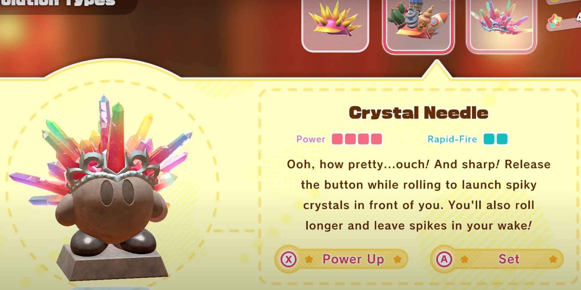 The Crystal Needle upgrade for the Needle copy ability in Kirby and the Forgotten Land