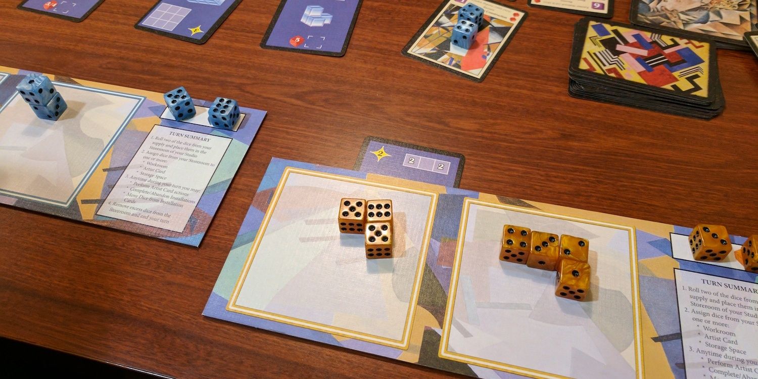 Dice set for Cubist board game  where player builds the best modern art museum