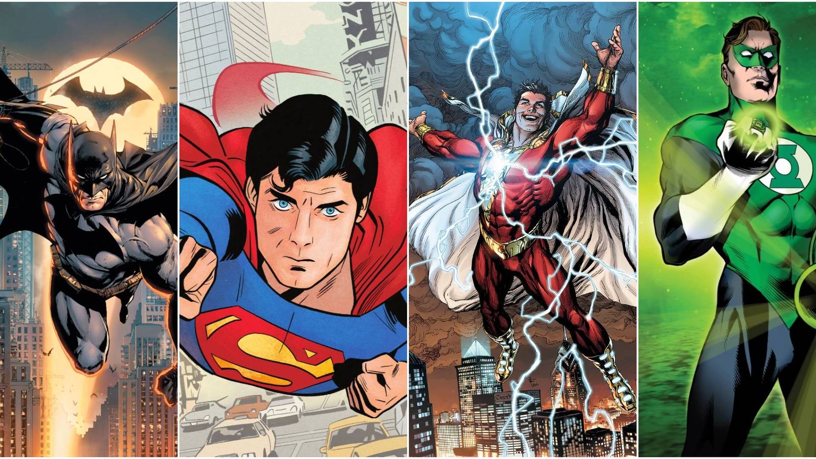 Batman, Superman, Shazam, and Green Lantern