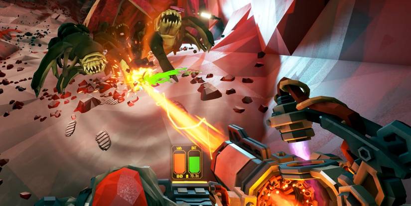 Deep Rock Galactic showing combat against bugs