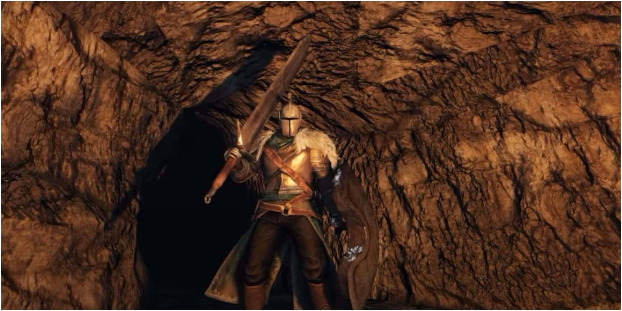 Dark Souls 2 Wearing The Faraam Armor Set Inside Of A Cave