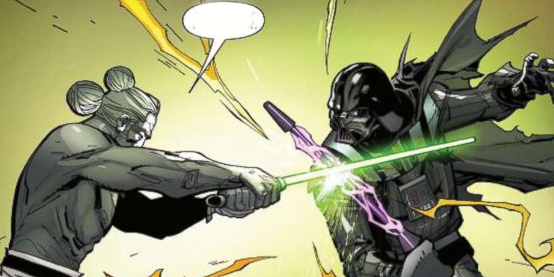 Darth Vader clashing with a Jedi Master