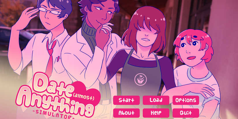 Main menu screen for Date Almost Anything Simulator