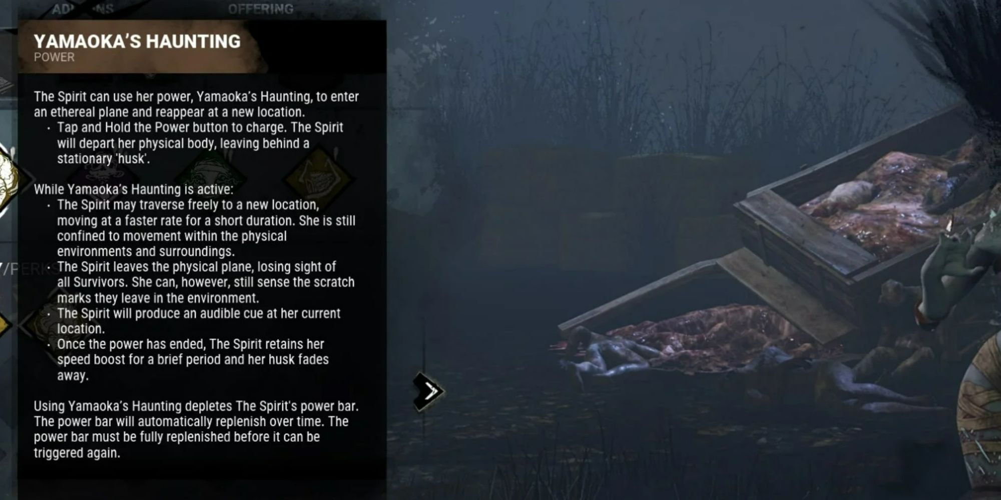 The Spirit and a description of her power in Dead By Daylight