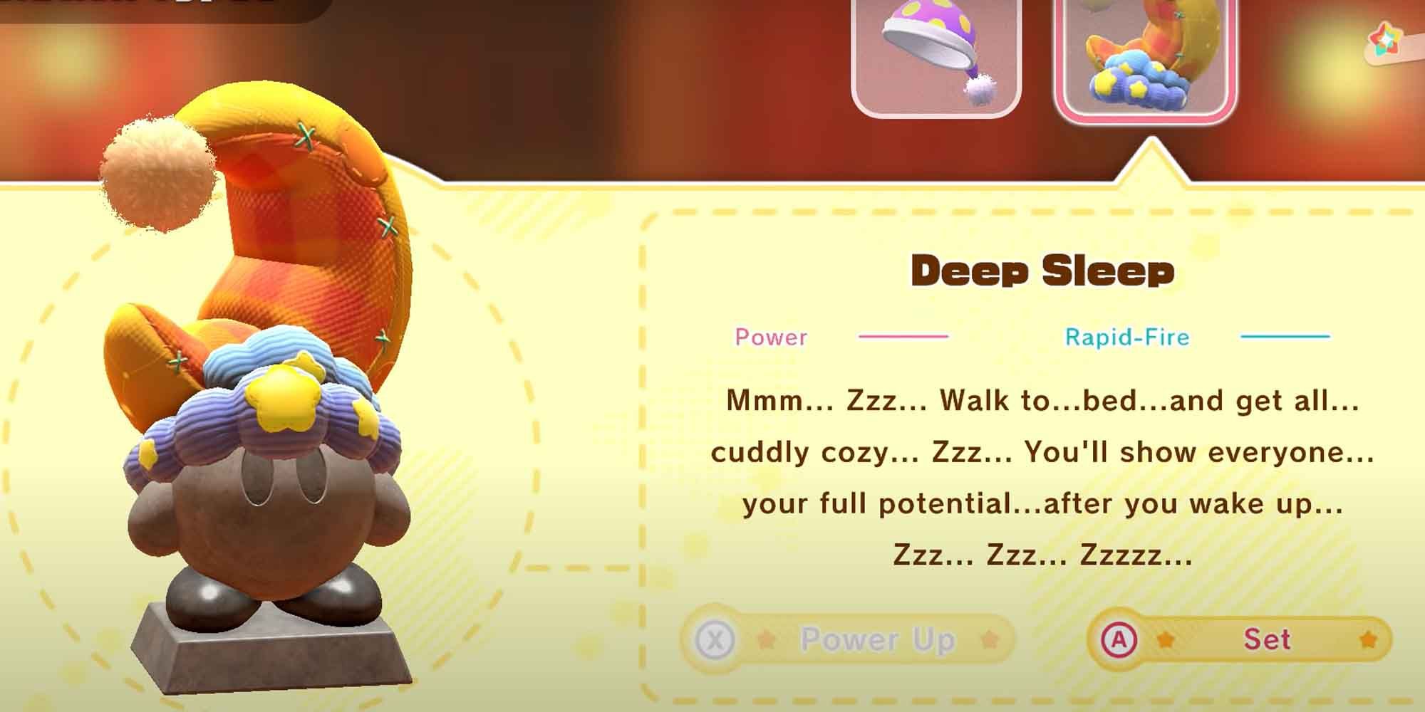 The Deep Sleep upgrade for the Sleep copy ability in Kirby and the Forgotten Land