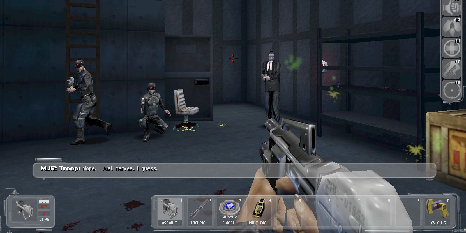 Deus Ex showing character about to fire on enemy