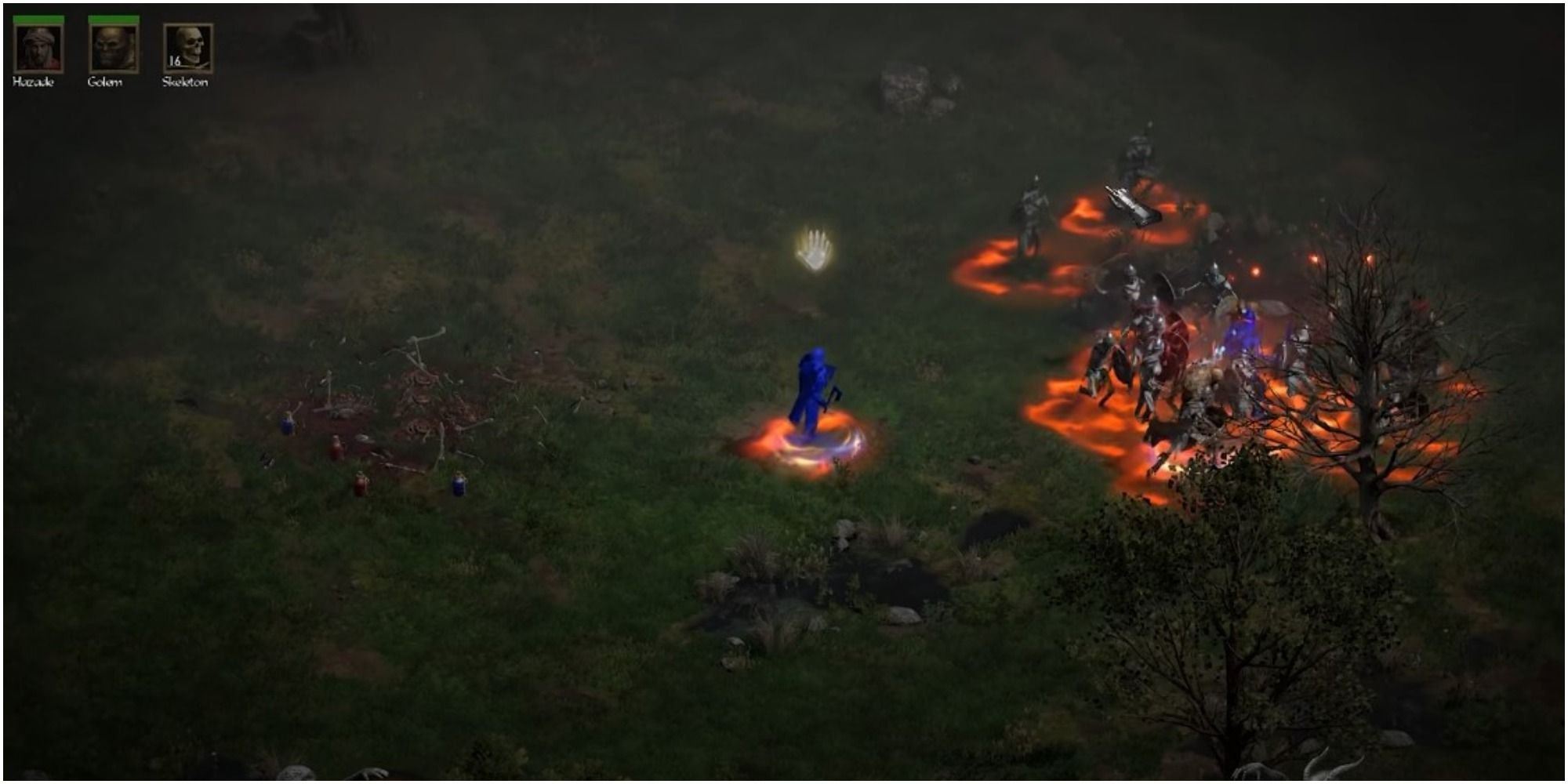 Diablo 2 Resurrected Casting A Curse Under A Group Of Enemies