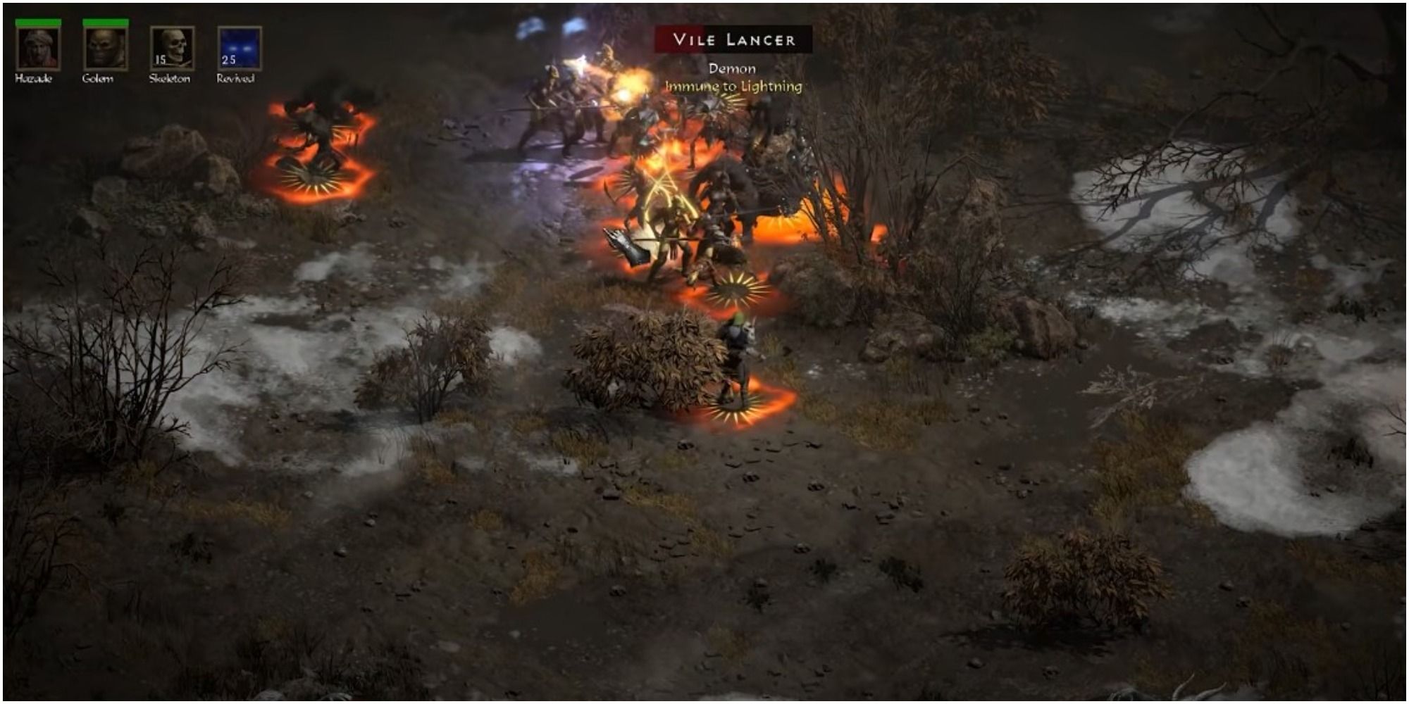 Diablo 2 Resurrected Having A Group Of Skeletons Attack Vile Lancers