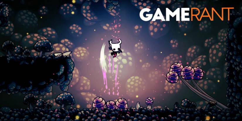 Hollow Knight using down slash on mushroom in Fungal Wastes