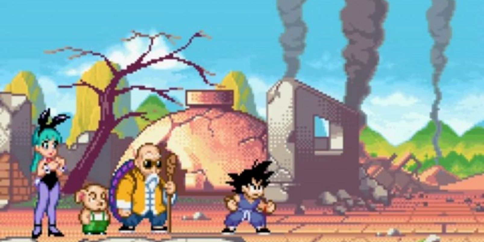 Goku, Roshi, Oolong, and Bulma in Dragon Ball: Advanced Adventure