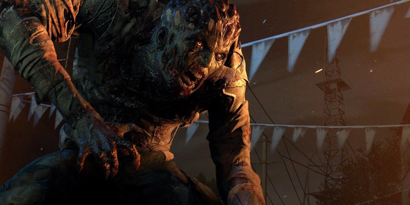 Dying Light Be The Zombie mode promo with giant mutated zombie at night with watchtower