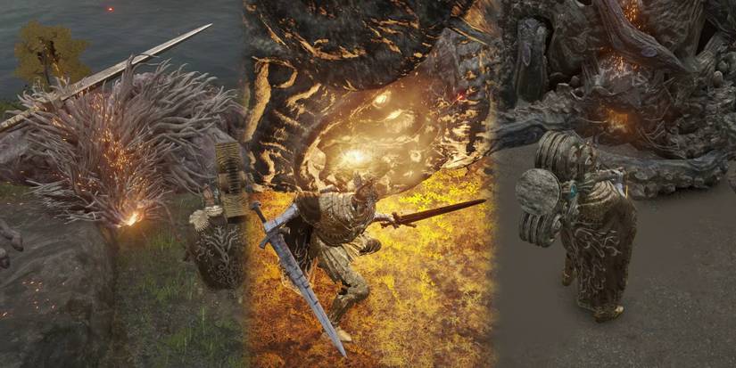 Elden Ring - Examples Of Three Different Critical Hit Locations On Large Enemies