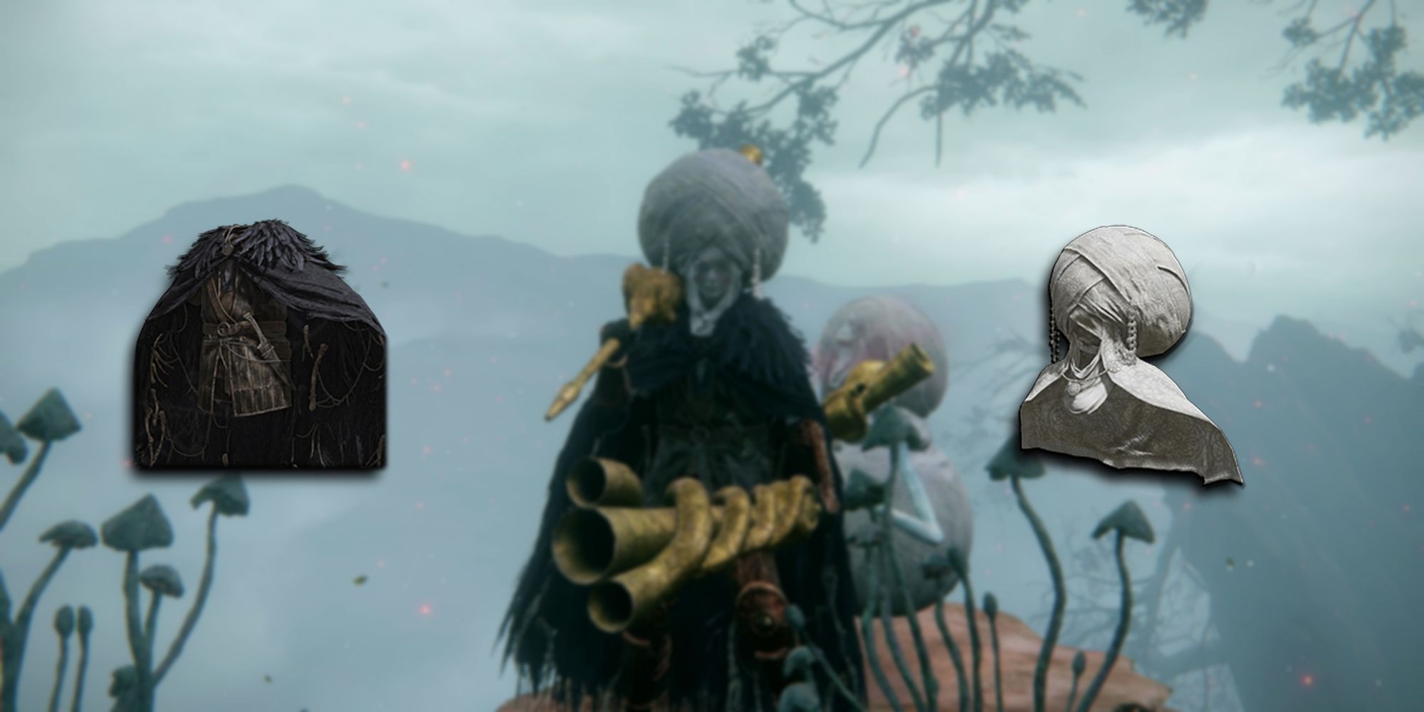 Elden Ring - PNG of Envoy Crown and Raptor's Black Feathers Overlaid On Image of Player Characters Wearing Them