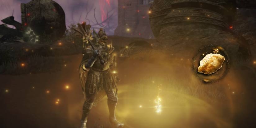 Elden Ring - PNG of Warming Stone Overlaid On Image Of Character Healing From It In-Game