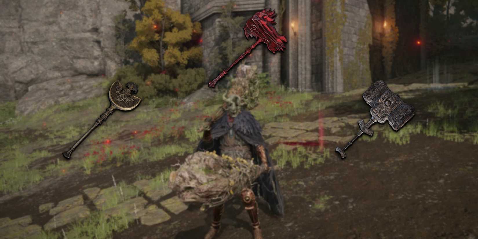 Elden Ring - Some Examples Of Fantastic Stance Breaking Weapons Overlaid On Image Of Character Using Two Colossals