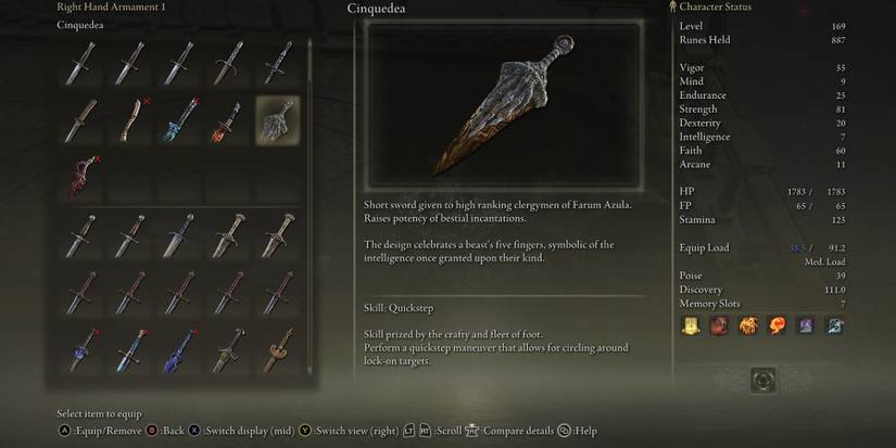 Elden Ring Cinquedea Dagger Stats