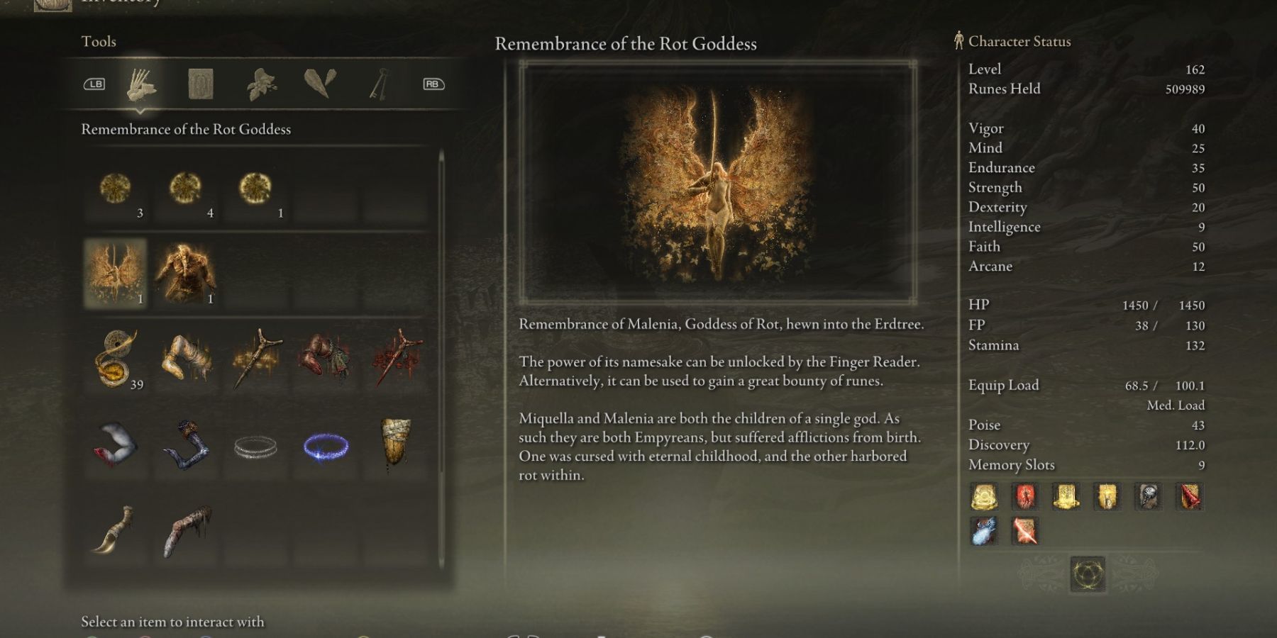 Elden Ring Guide Malenia Blade Of Miquella Remembrance of the Rot Goddess Inventory