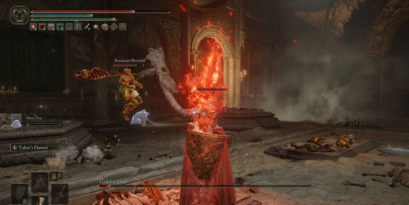 Elden Ring Guide Godskin Duo Noble Apostle Boss Fight Recusant Bernahl Midfight Stretching