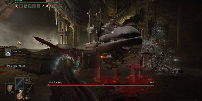 Elden Ring Guide Godskin Duo Noble Apostle Boss Fight Rolling Attack