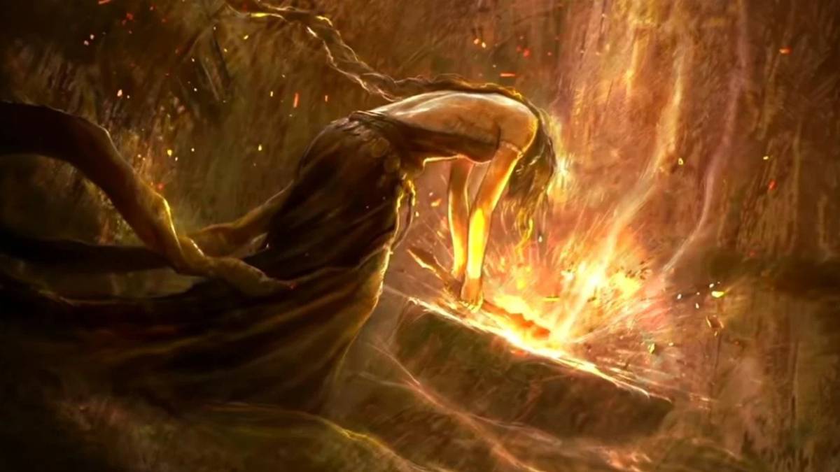 Marika shattering the Elden Ring.