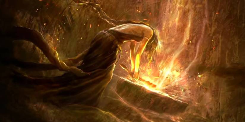 Marika shattering the Elden Ring.