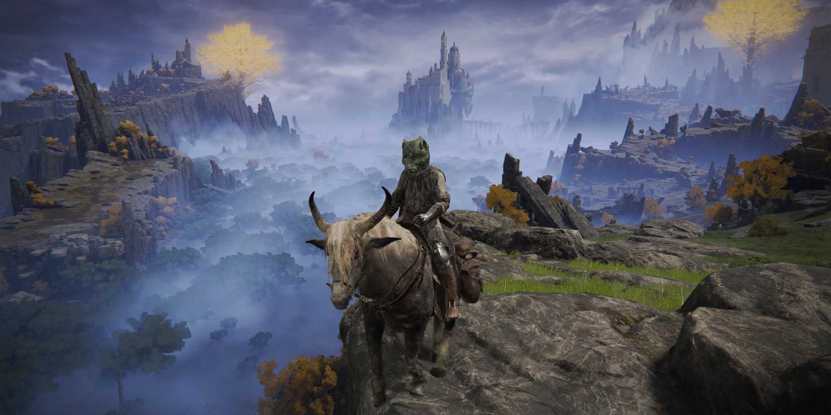 Elden Ring: riding Torrent overlooking Liurnia of the Lakes