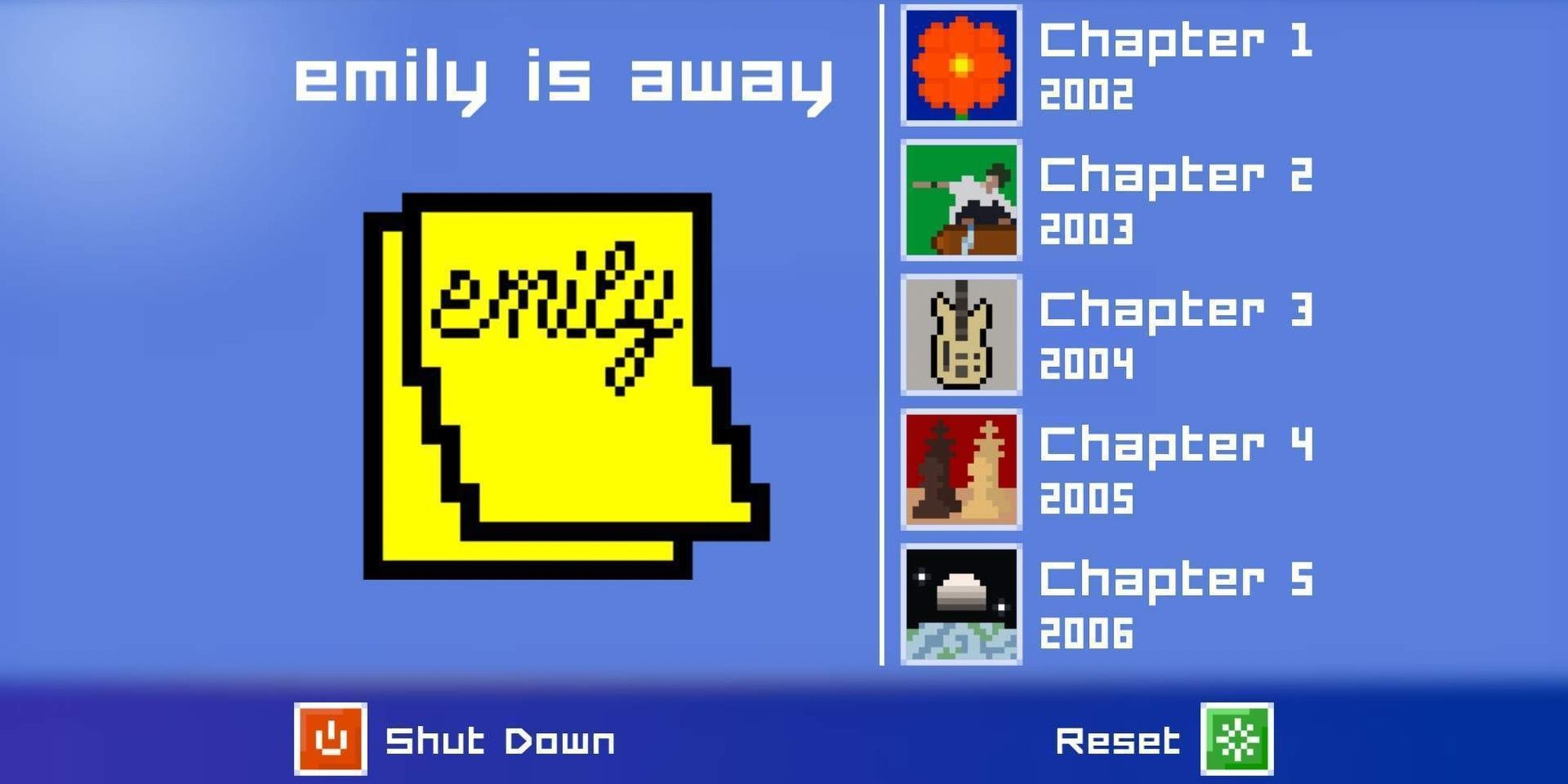 Chapter selection screen for Emily Is Away