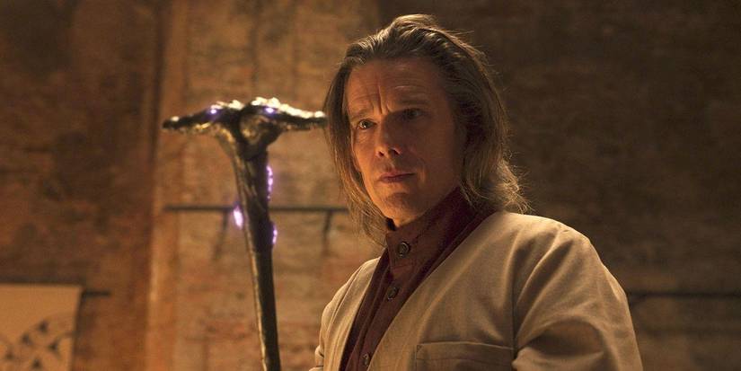 Ethan Hawke holding a cane in Moon Knight