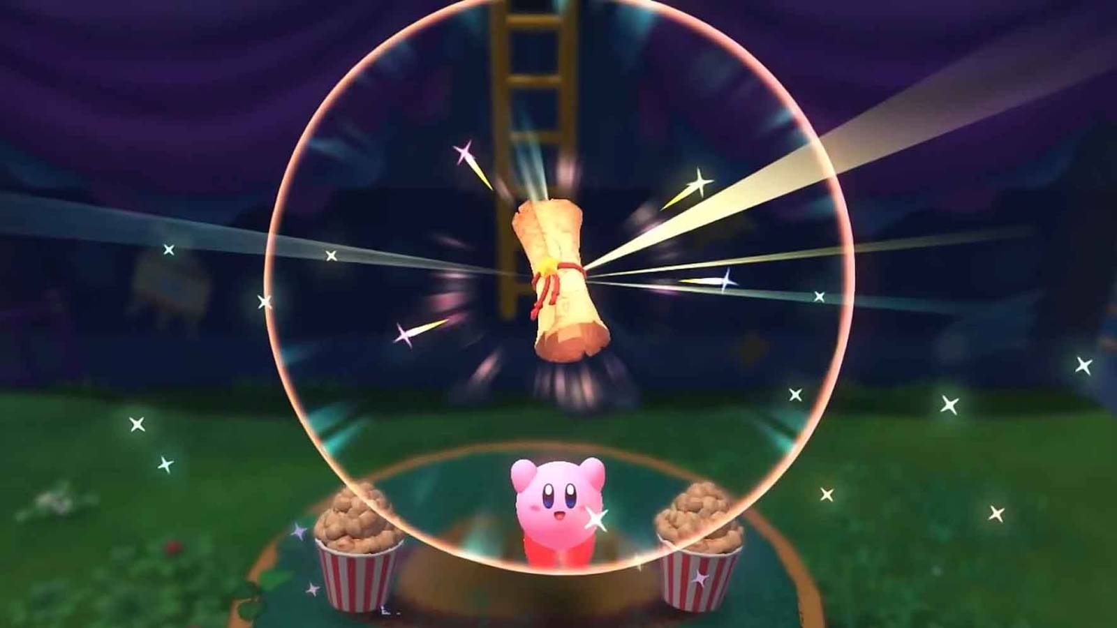 Kirby finding a blueprint in Kirby and the Forgotten Land