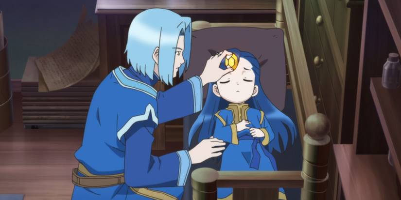 Ferdinand using the magic item to absorb Myne's mana