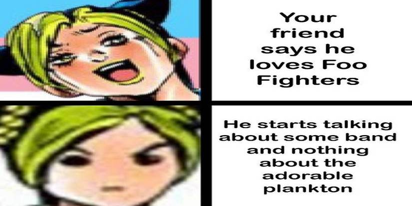 Meme image of Jolyne from Stone Ocean based off of the Drake meme