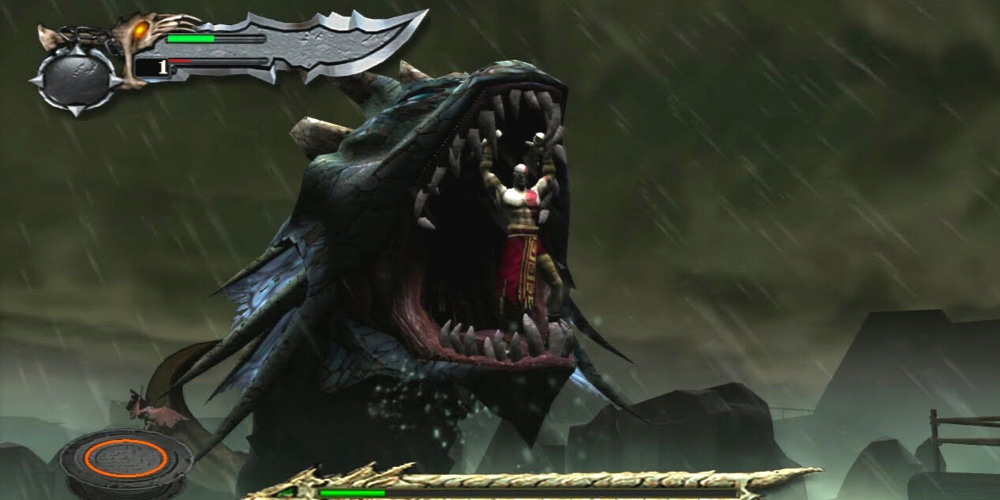 God Of War Kratos Fighting Hydra Caught Inside Of Jaws