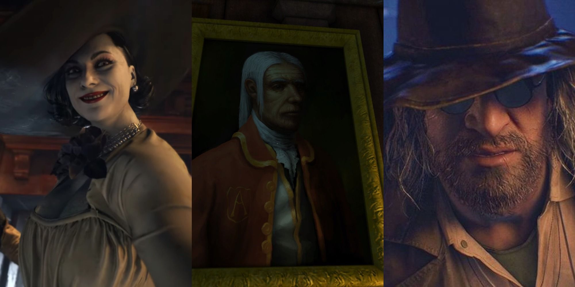 Horror Game Villains Inspired By Real People Split Featured Lady Dimitrescu, Alexander of Brennenburg, and Karl Heisenberg