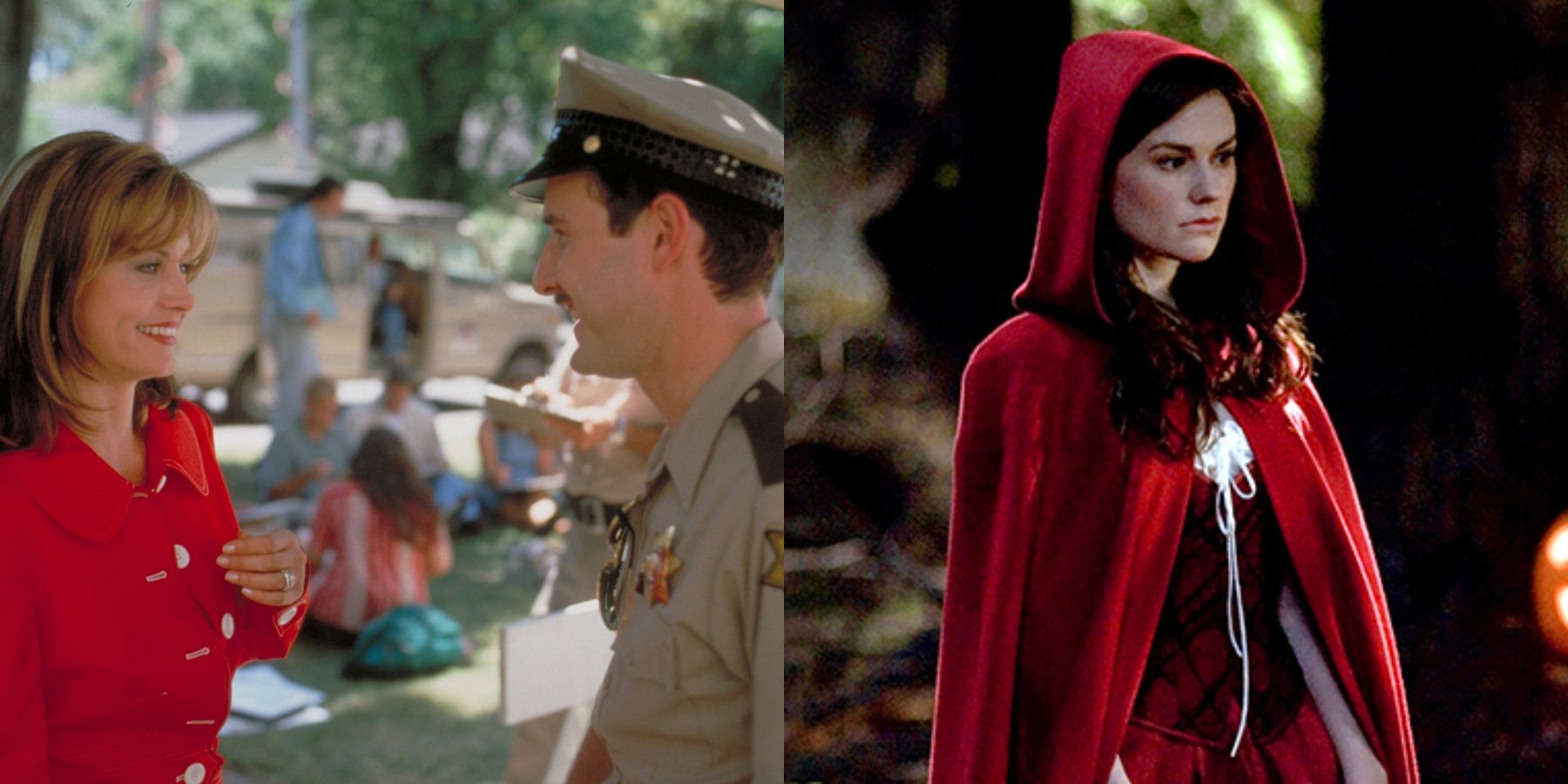 Split image of Gale and Dewey in Scream and Laurie in Trick 'r Treat