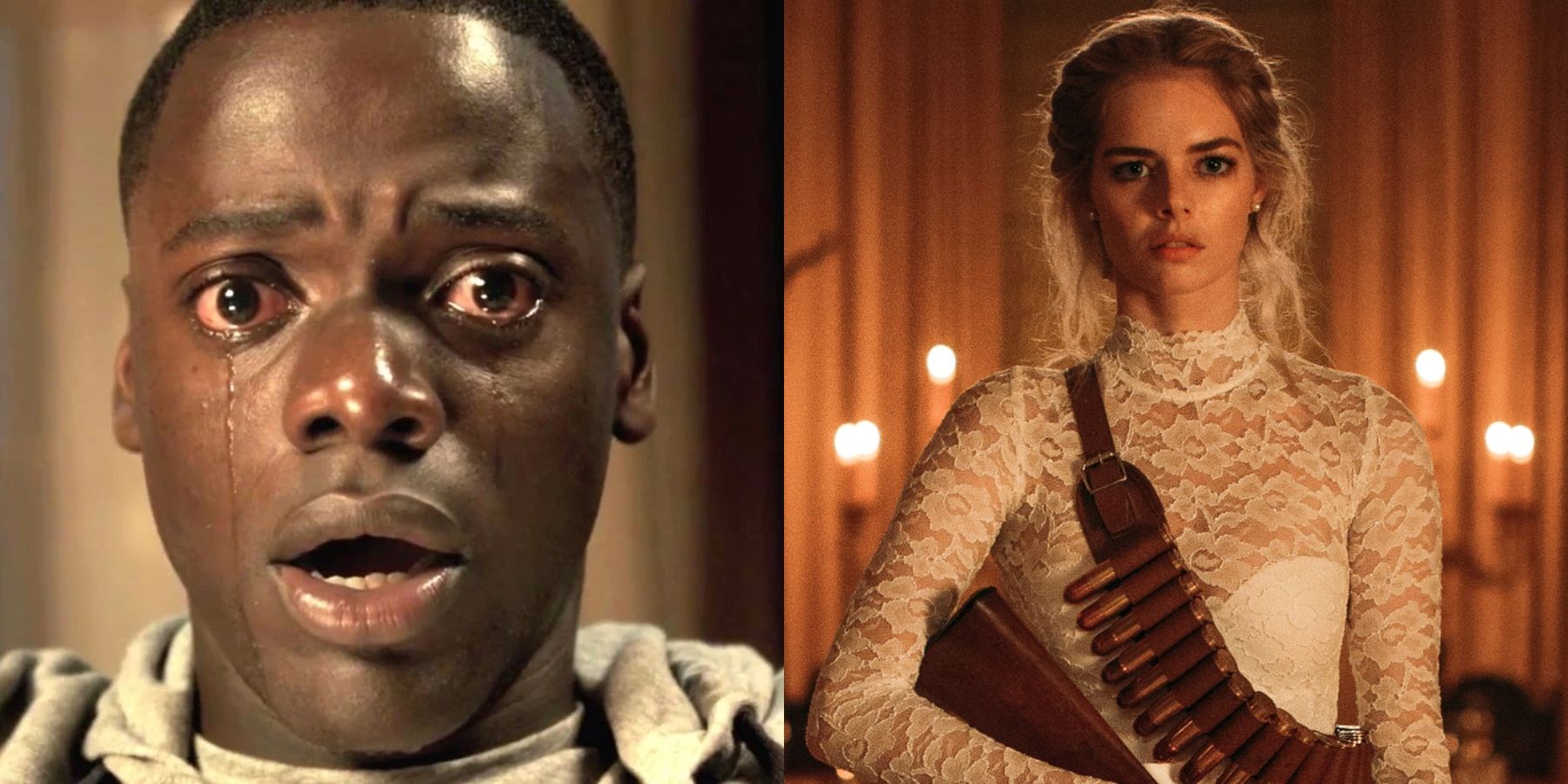 Split image of Chris (Daniel Kaluuya) in Get Out and Grace (Samara Weaving) in Ready Or Not