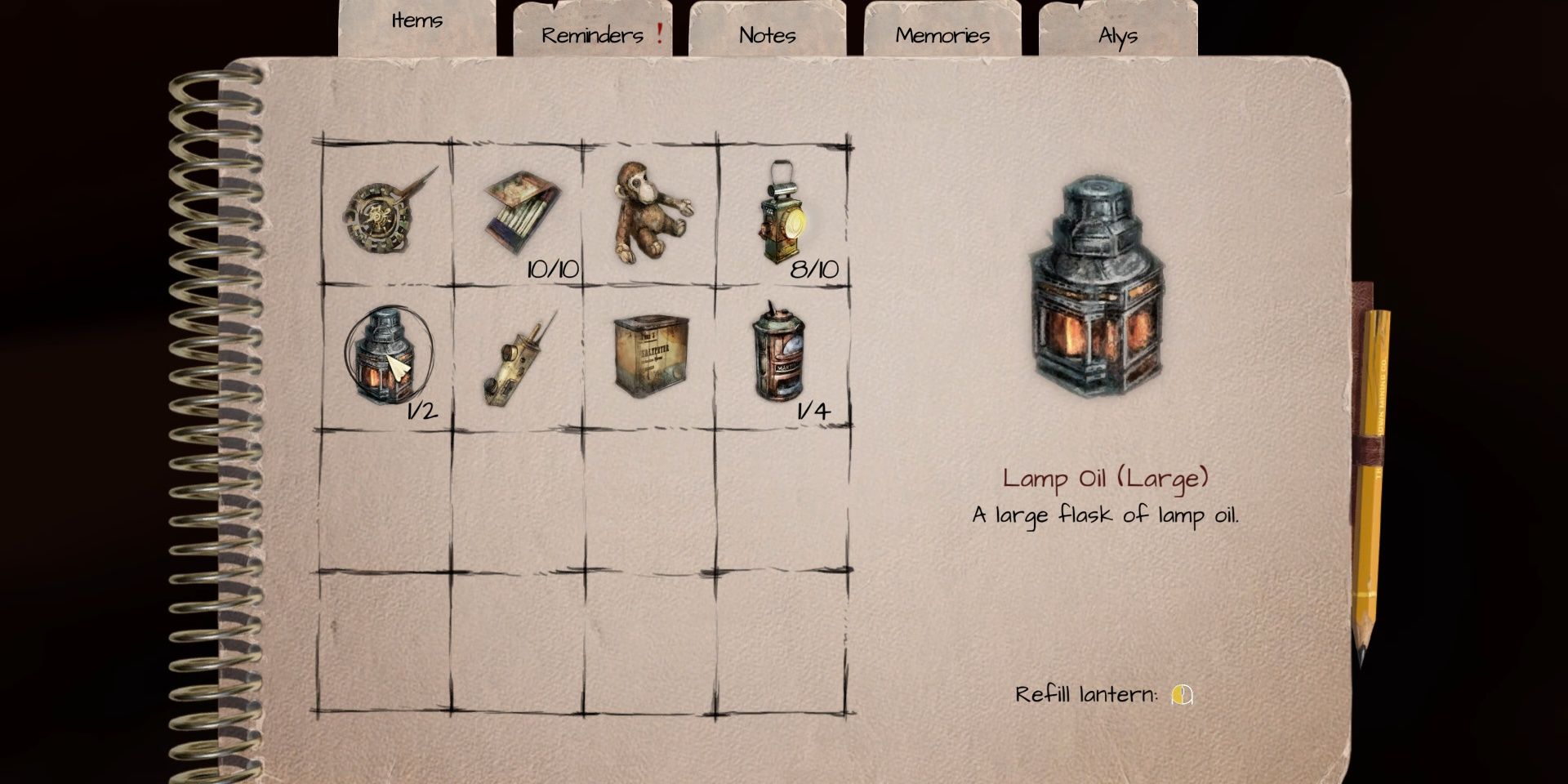 Inventory Screen From Amnesia Rebirth