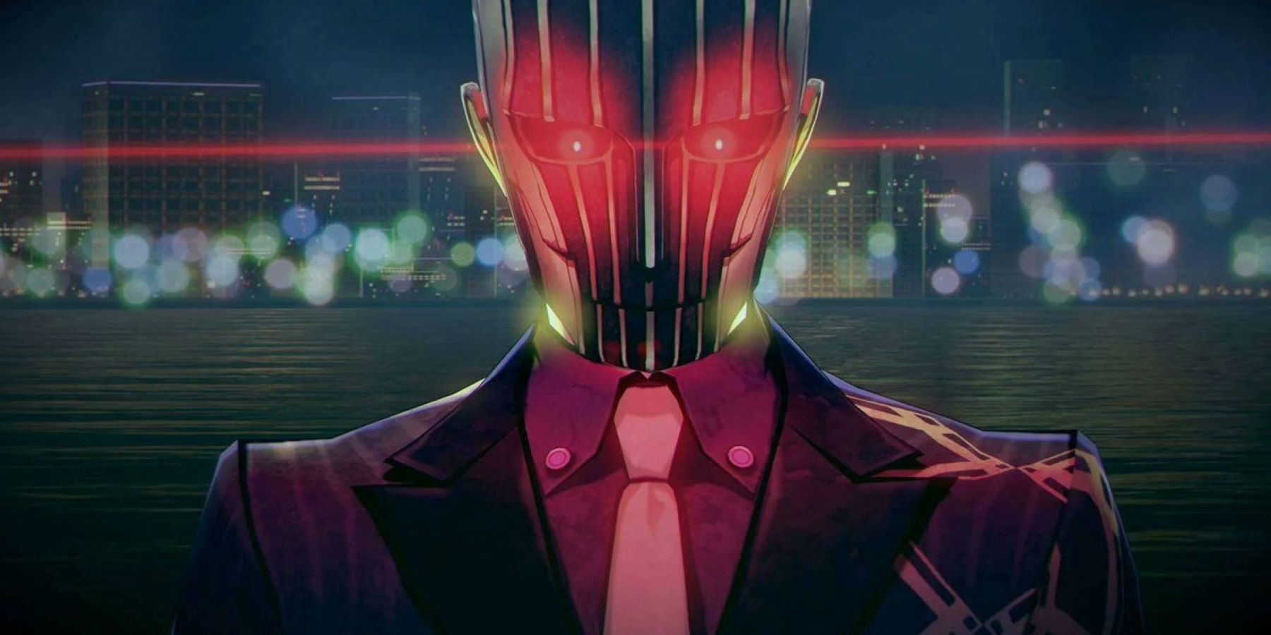 Soul Hackers 2 antagonist Iron Mask with glowing eyes