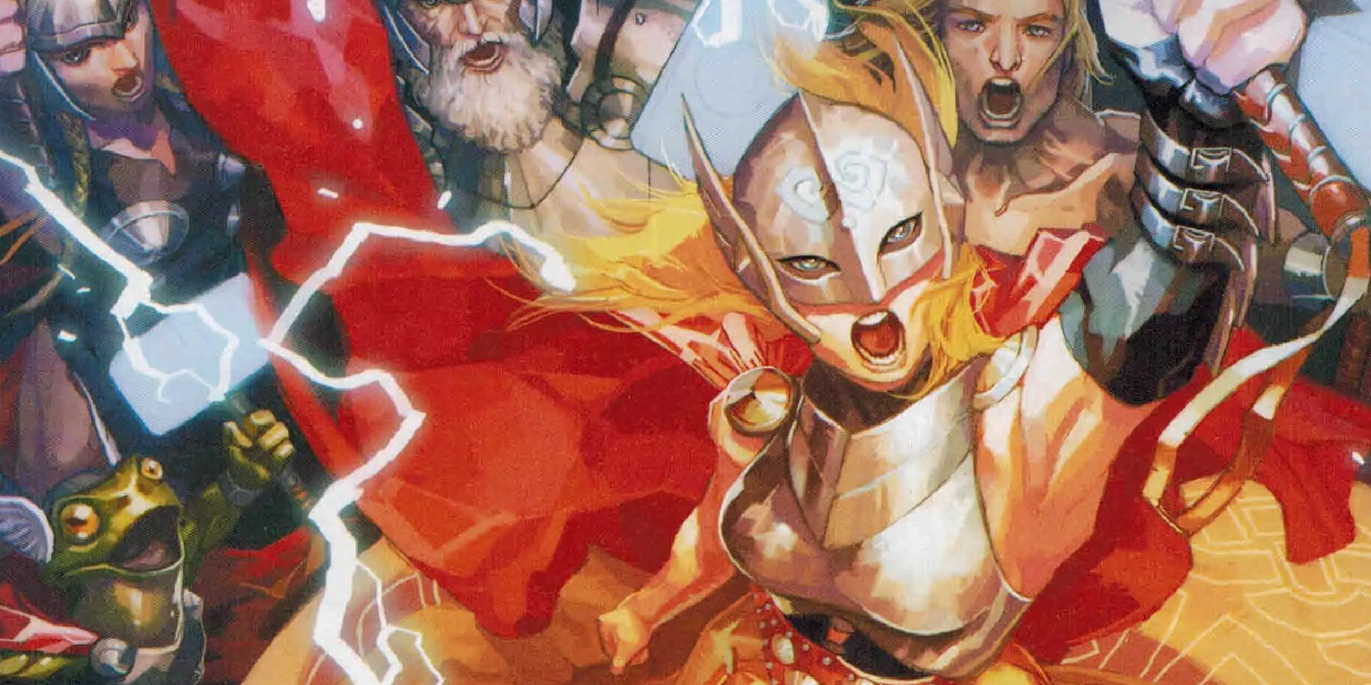 Jane Foster leading an army of Asgardians (and Frog Thor) in a cover for Secret Wars