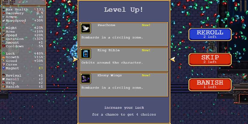 The King Bible weapon in Vampire Survivors.