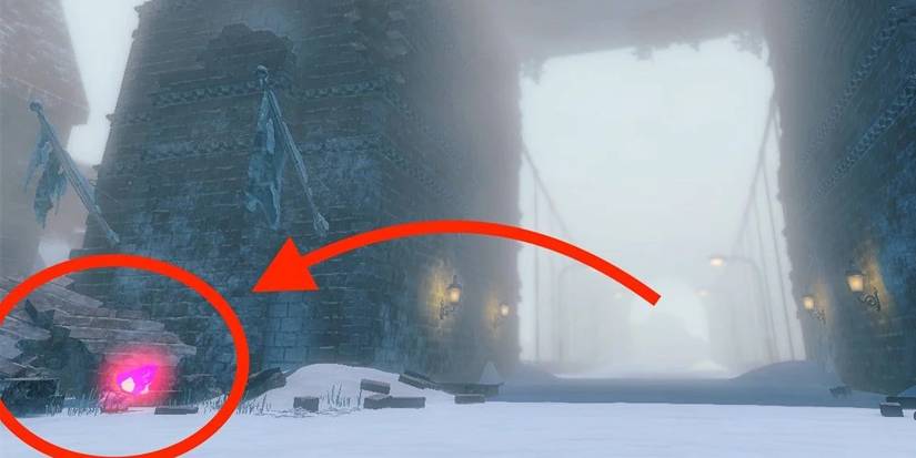 Kirby and the Forgotten Land Battle Blizzard Bridge pointing towards secret path