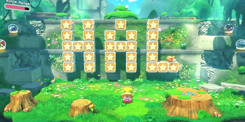 Kirby and the Forgotten Land small plain with tree stumps blocks spell HAL