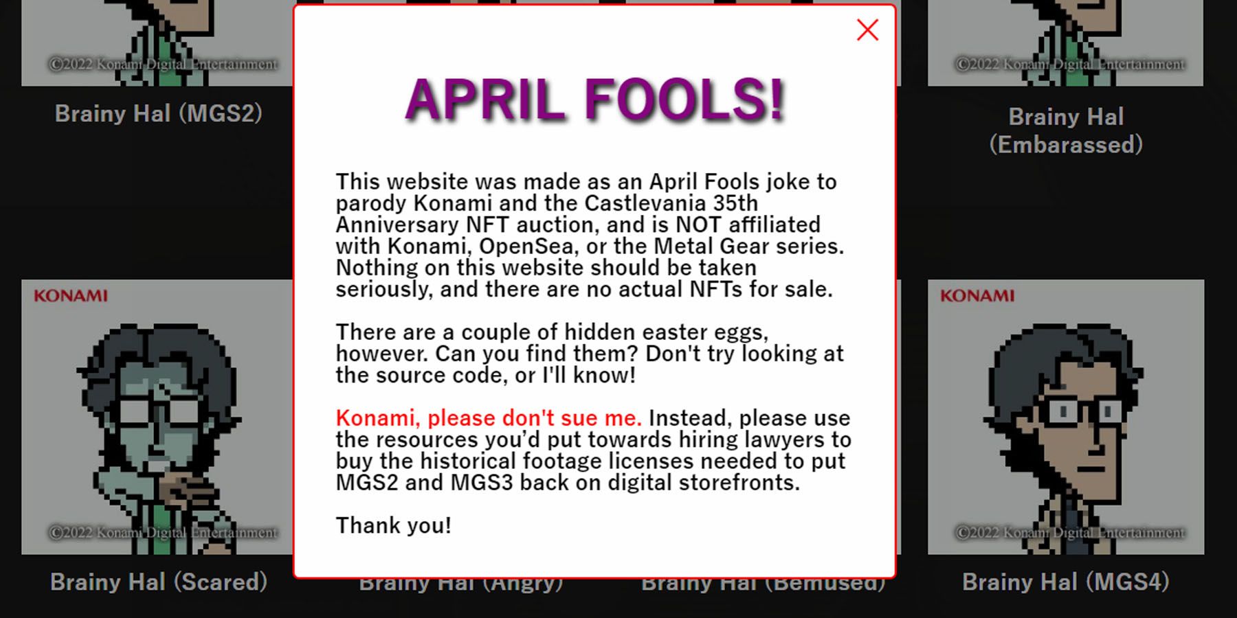 Konami Metal Gear April Fools NFT