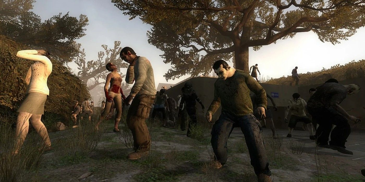 Left 4 Dead The Infected mode with zombies staggering through forests