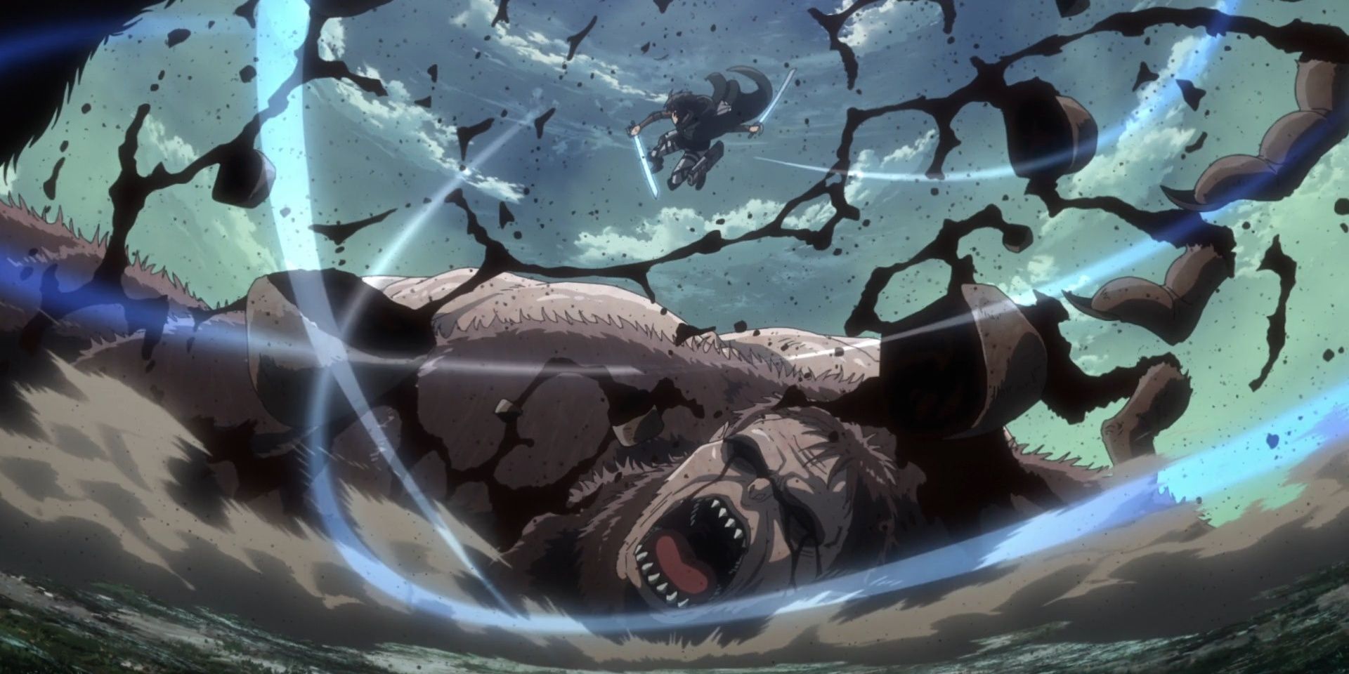 Levi Attacking The Beast Titan 