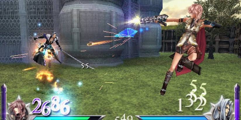 Lightning and Sephiroth in Dissidia 012 Final Fantasy