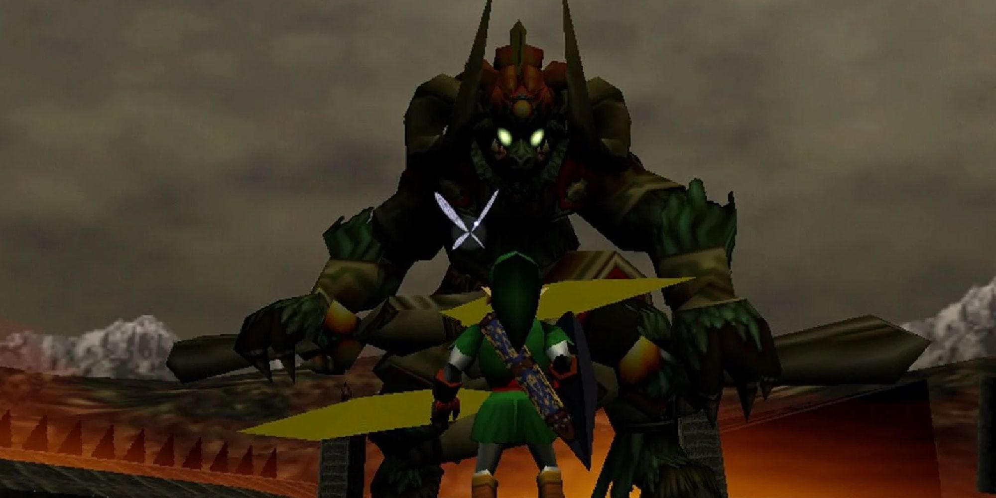 Link and Navi standing before Demon King Ganon at the end of Ocarina of Time